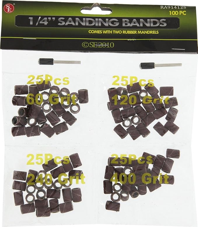 102 Piece Sanding Sander Bands Drums 1/4" Round Mixed Grits for Dremel Rotary Tools