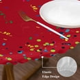 thumbnail image 3 of Red Birthday Round Tablecloth, Fitted Table Cover with Elastic for 45"-54" Round Tables, Colorful Confetti Ribbons Polka Dots Classroom Table Cloth Outdoor Indoor Dinning Party Waterproof Tablecloths, 3 of 7