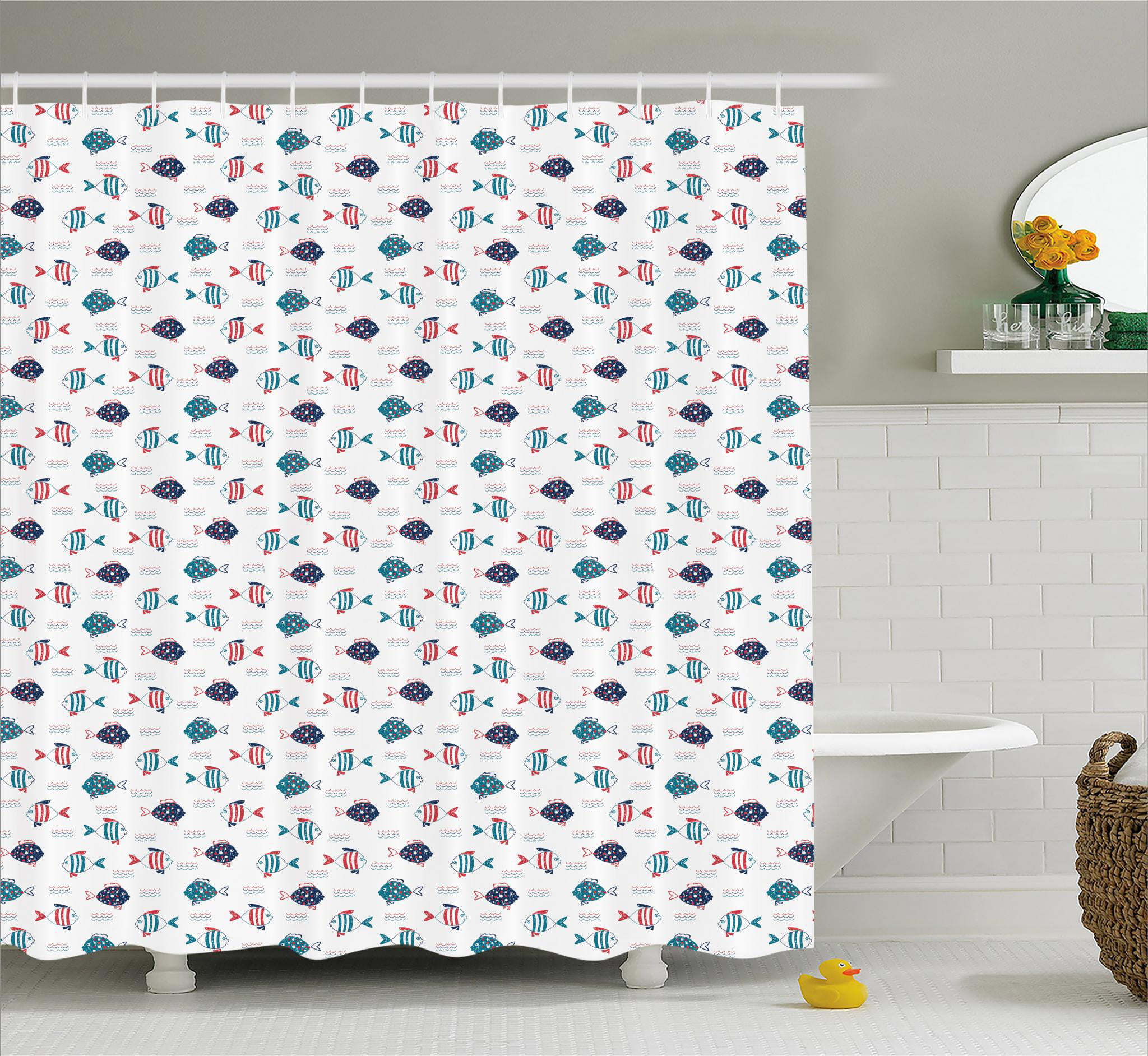 Fish Shower Curtain, Pattern of Fish with Stripes and Fin