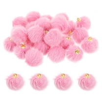 Pom Pom Charm, 24Pcs 15mm - Faux Fur Fluffy Pom Poms Pendants Balls, Pom Poms for DIY Crafts Jewelry Making Keychain Accessory (Dark Pink)
