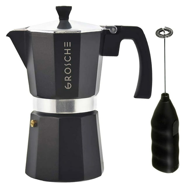 Grosche Milano Cafetière Espresso 6 Tasses avec Mousseur, Noire