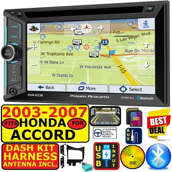 FITS 03-07 HONDA ACCORD KENWOOD AM/FM USB/BLUETOOTH CAR RADIO STEREO PKG WITH OPT SIRIUSXM SATELLITE RADIO. INCL VEHICLE SPECIFIC INSTALLATION HARDWARE DASH KIT, WIRE HARNESS, AND ANTENNA ADAPTER