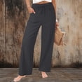 thumbnail image 3 of Palazzo Pants for Women 2026 Spring Elastic Waist Wide Straight Leg Loose Flowy Casual Work Pants Slacks with Pockets, 3 of 7