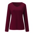 thumbnail image 3 of Wuphunn Long Sleeve Shirts for Women's Clothing Shirts for Women Tops for Women Trendy Work Tops for Women V Neck Tops Casual Shirts Tops for Women's T-shirts Unisex Tshirt Red S, 3 of 9