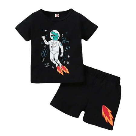 

Baby Boy Clothes Infant Boys Summer Sport Short Outfit Set Short Sleeve Rocket Prints Tops Elastic Shorts 2PCS Set Black 3-6 months
