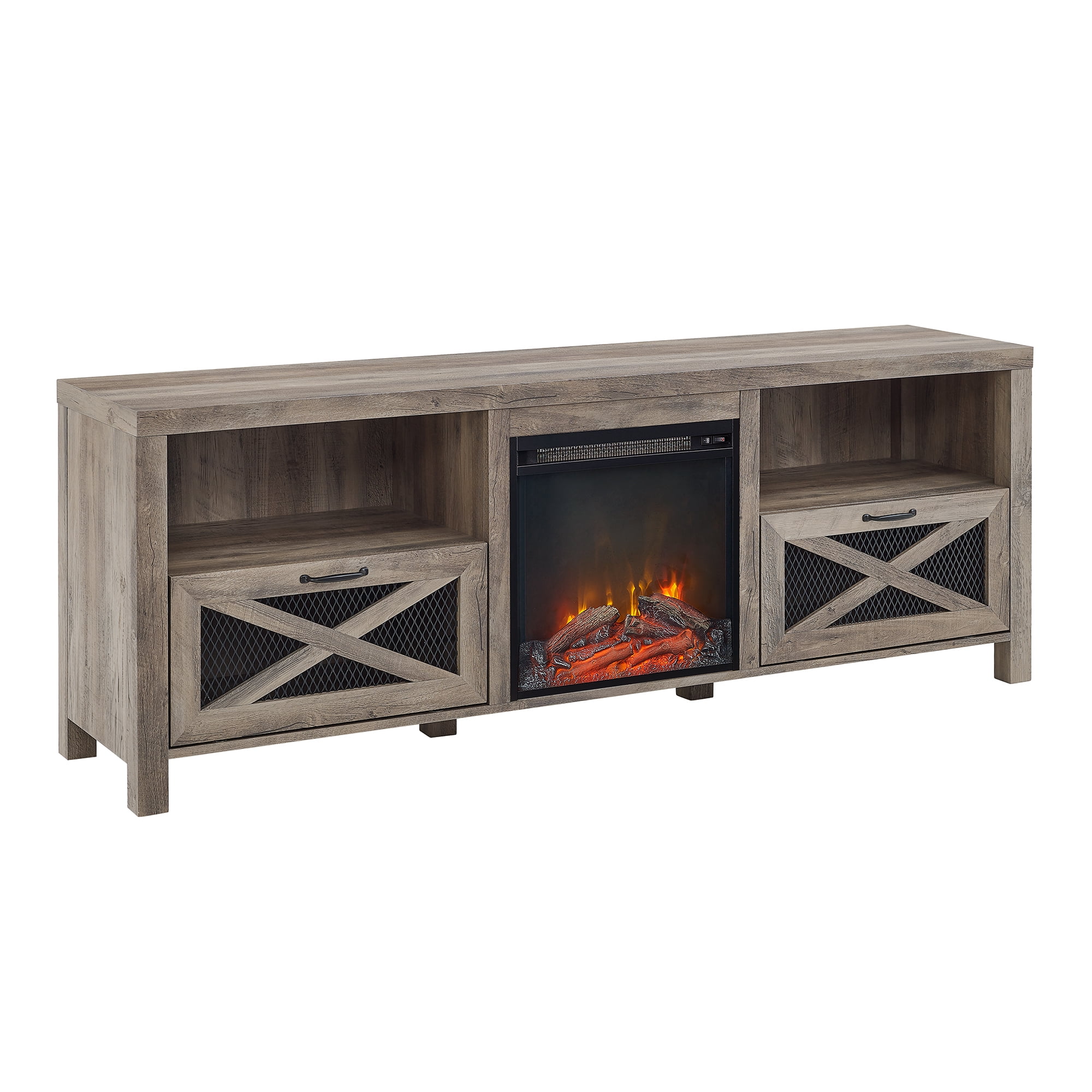 Walker Edison Farmhouse Fireplace TV Stand for TVs up to 80", Grey Wash