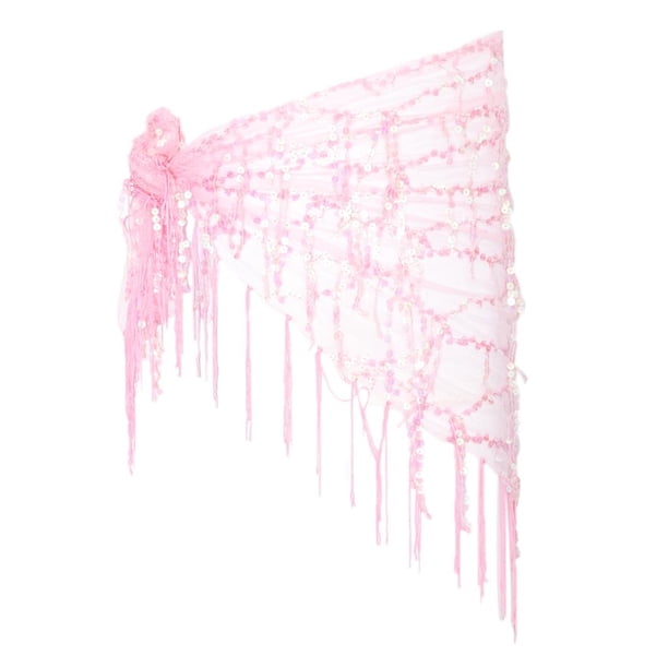 Falda triangular para danza del vientre con lentejuelas para mujer Rosado