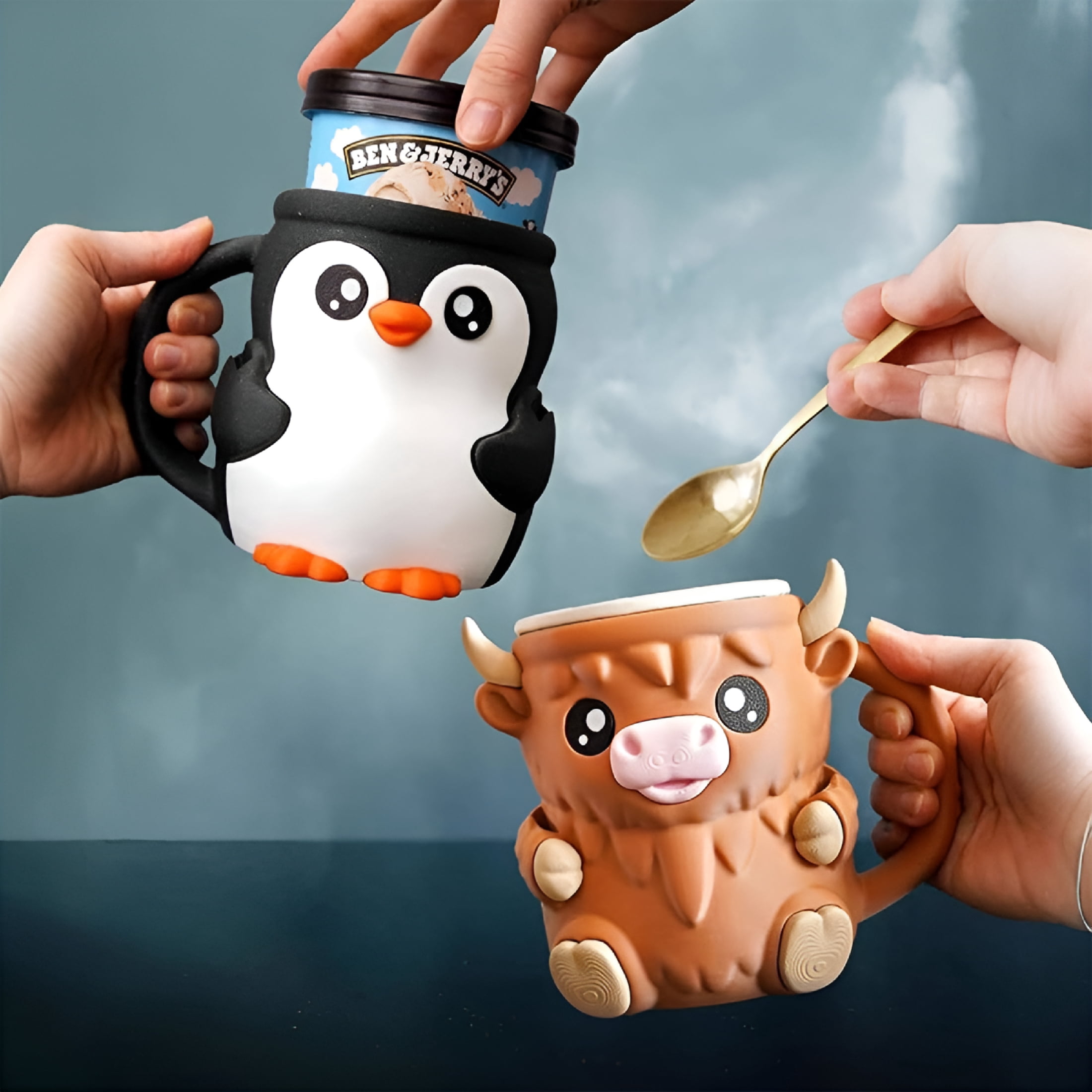 ACDANC Highland Cow Ice Pint Holder,Ice Cream Pint Sleeves Cover,Cute Animal Ices Creams Cooler Container Leak Proof Popsicle Cozy Beer Can Cup,Highland Cow Lover Gifts,Gift for Cream Lovers
