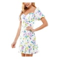 thumbnail image 3 of CITY STUDIO Womens White Zippered Ruffled Sheer Lined Floral Flutter Sleeve Sweetheart Neckline Short Fit + Flare Dress Juniors 11, 3 of 4