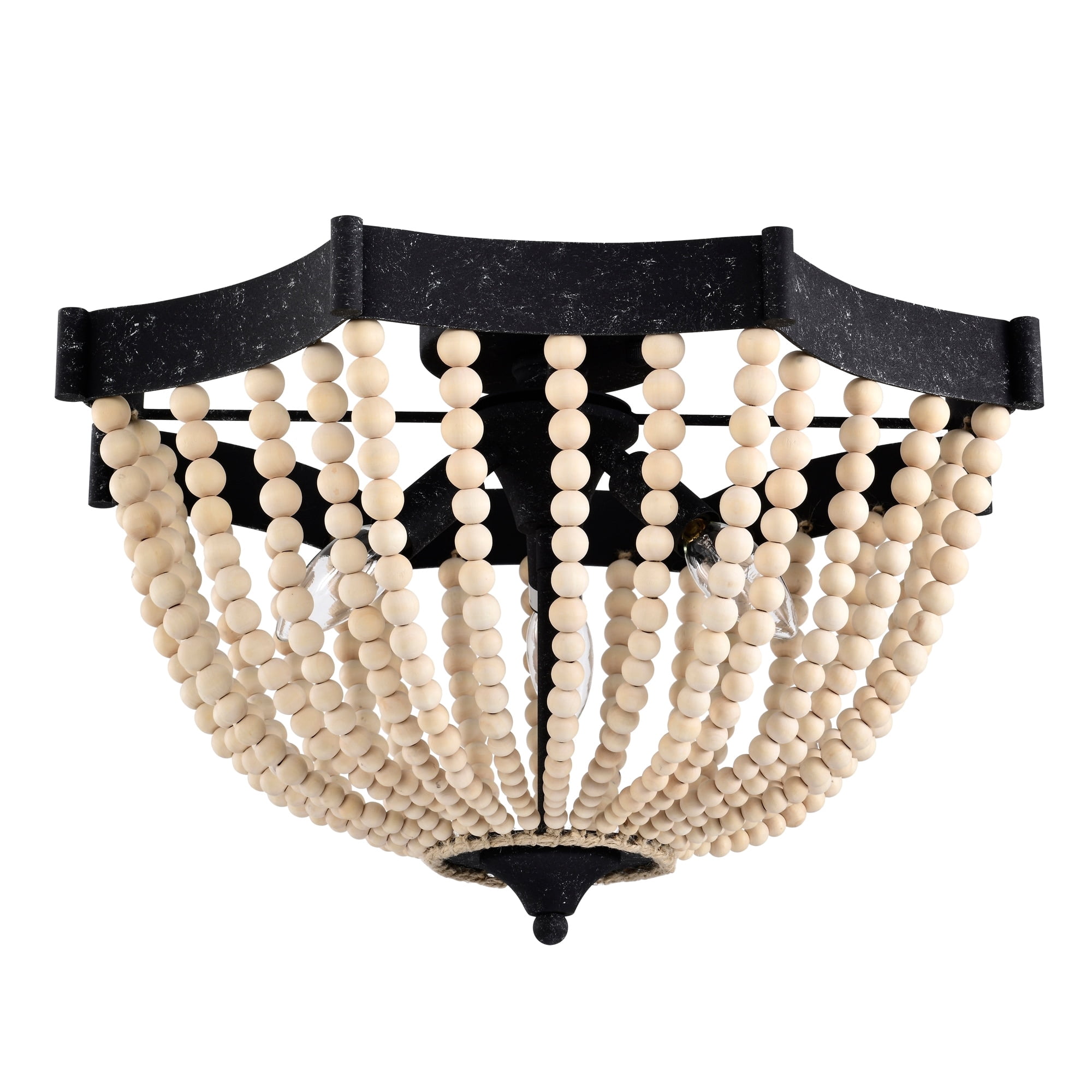 Xasan 19 in. 3-Light Indoor Weathered Black and Beige Finish Semi-Flush Mount Ceiling Light with Light Kit