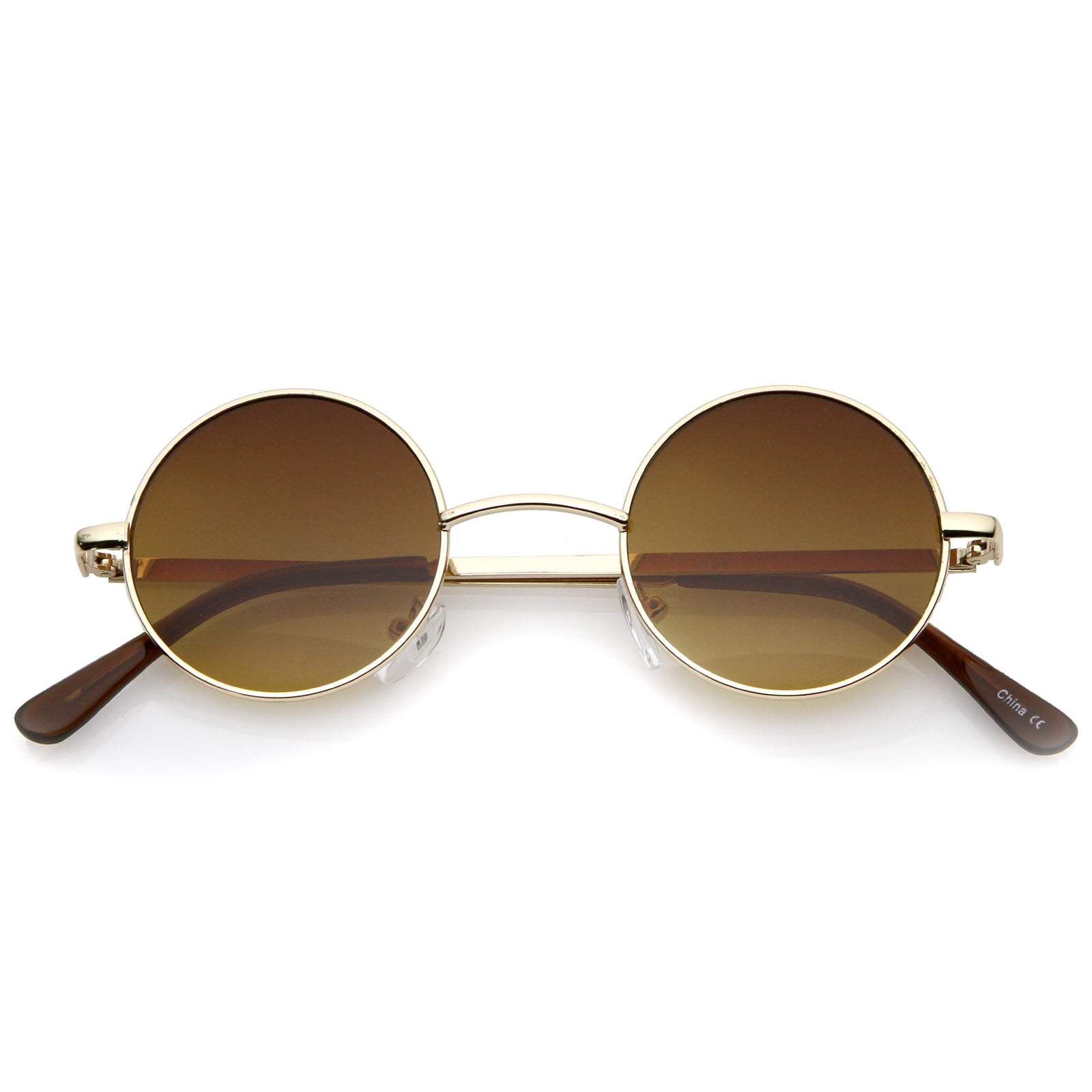 John Lennon Sunglasses Round Hippie Shades Retro Smoked Lenses Gold Metal 