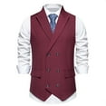 thumbnail image 2 of YLSDY Men's Suit Vest Solid Color Sleeveless Tuxedo Vest for Wedding Party Double Breasted Formal Dress Waistcoat Slim Fit Turn Down Collar Vest Wine S, 2 of 9