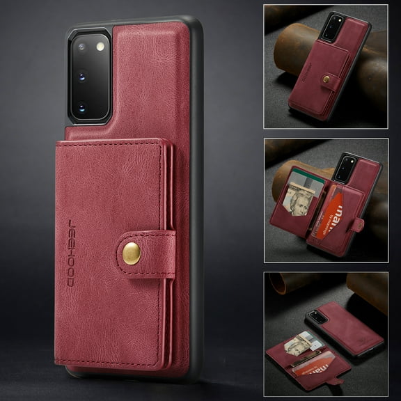 Case for Galaxy S20 Plus, Wallet Case w/Magnetic Credit Card Holder [Kickstand Feature][4 Card Slot] Detachable Cover fit Magnetic Car Mount, Case Compatible w/Samsung Galaxy S20 Plus- Red