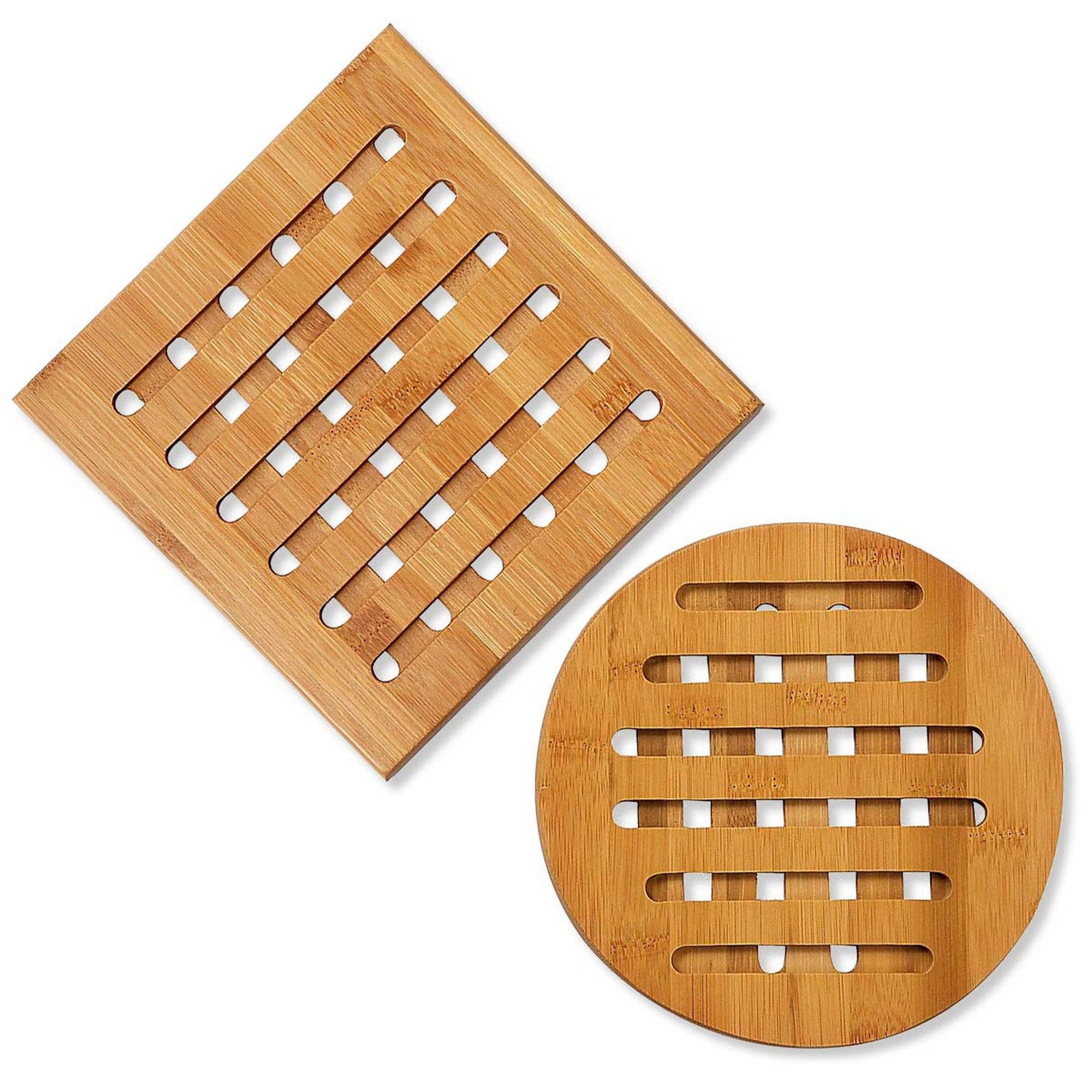 Bamboo Hot Pads Trivet with Non-Slip Pads Heat Resistant Pads Lawei Set of ...