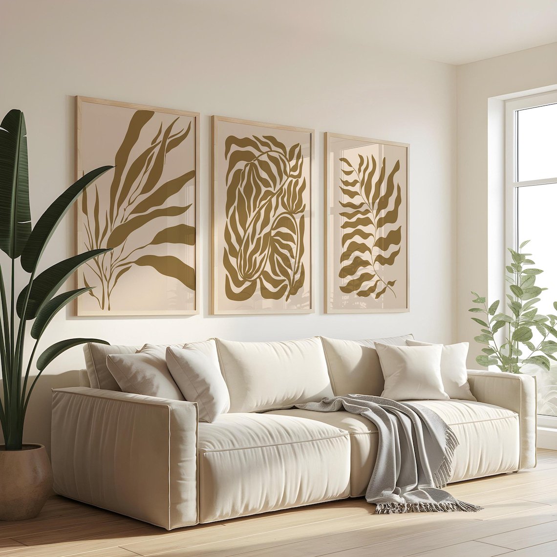 Set Of 3 Modern Botanical Wall Art Prints Abstract Floral Minimal Nature Contemporary Home Botanical Bedroom And Living Room Decor