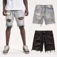 thumbnail image 4 of Joernso Men Summer Distressed Denim Shorts Button Zipper Fly Multi Pockets Short Jeans Straight Fit Ripped Holes Knee Length Distressed Denim Shorts, 4 of 7