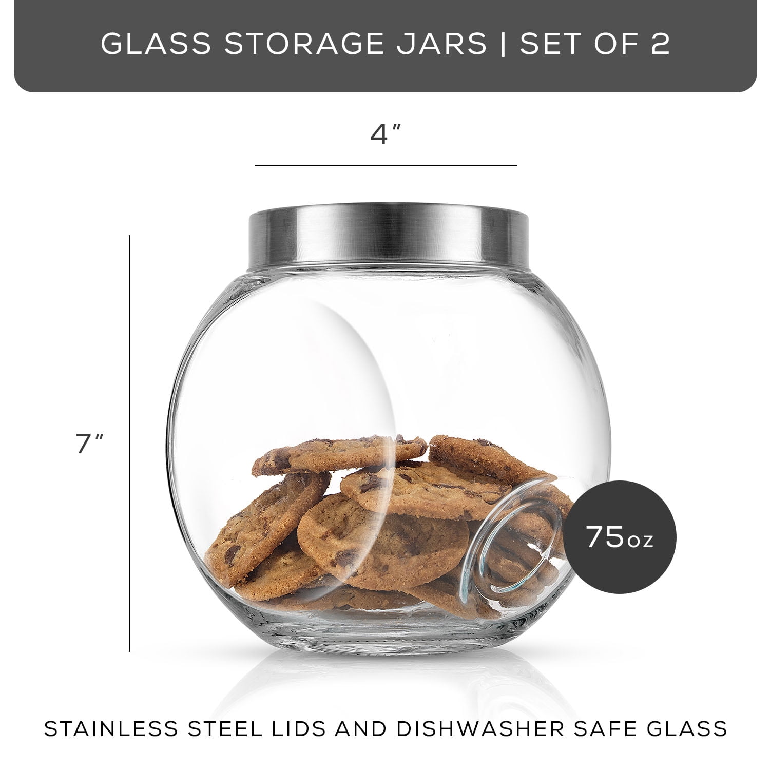 JoyJolt Kitchen Canister Set. 6 Glass Jars with Lids (Stainless  Steel) Lids. Airtight Food Storage Containers for Pantry or Counter.  Versatile Pantry Organization, Sugar Container or Cereal Canisters: Home &  Kitchen