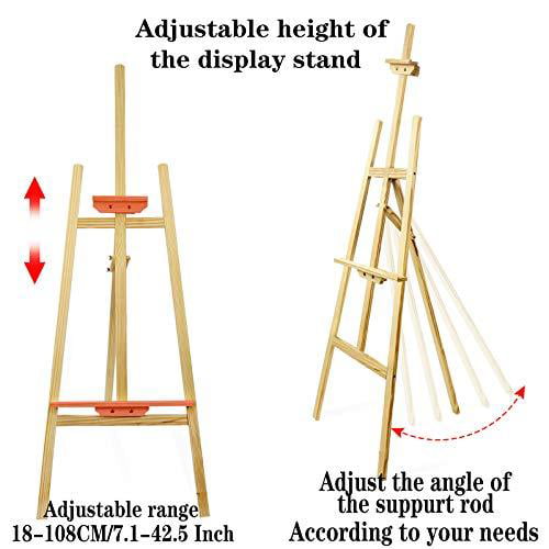 Advertising Stand Hold Canvas up to 43'' 18-108cm Painters Tripod for Classroom Folding Promotional Display Art Supplies Sketch BQKOZFIN 57''H Pine Wood Easel for Artist Adjustable Height 7.1’’-42.5’’ 