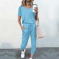 thumbnail image 2 of Diufon Women's 2 Piece Outfits Short Sleeve Tops Elastic Waist Drawstring Pants Casual Sport Suits with Pockets, 2 of 5
