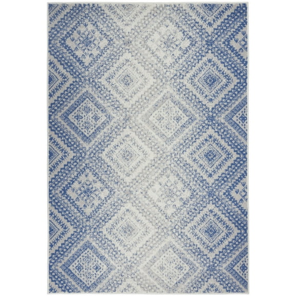 6â€™x9â€™ Ivory and Blue Lattice Area Rug