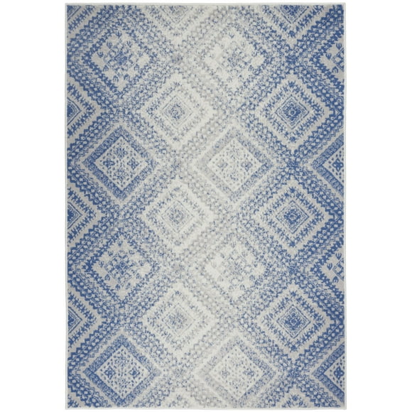 homeroots home decor 385903 6’x9’ Ivory and Blue Lattice Area Rug