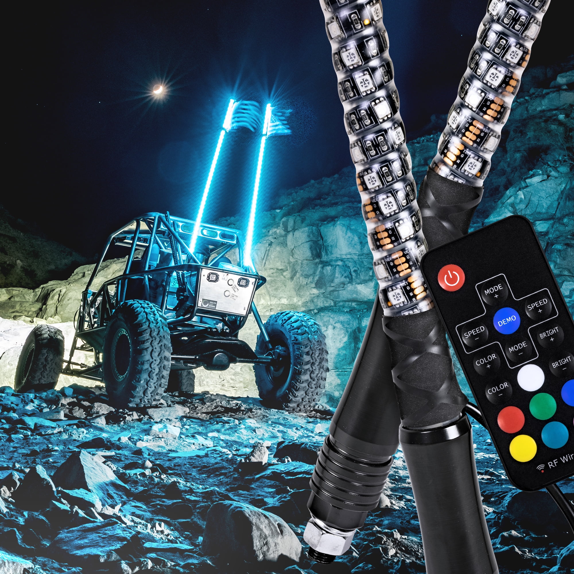 4 Foot RGB LED Color Antenna Spiral Whip Light W/Remote ATV UTV 4WD Universal 