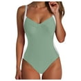 thumbnail image 3 of Wamejoo Women Wide Straps V Neck One Piece Swimsuit Lace Up Tummy Control Slimming Bathing Suit Cross Back Swimwear (Light Green, XL), 3 of 9