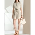 thumbnail image 5 of INSPIRE CHIC Women's Puff Sleeve Button Down A-Line Belted Shirt Dress Khaki XL, 5 of 7