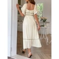 thumbnail image 2 of Women's Square Neck Puff Sleeve Maxi Dress with Ruffle Trim and Zipper 75% viscose 25% polyamide Imported In Stock, 2 of 10