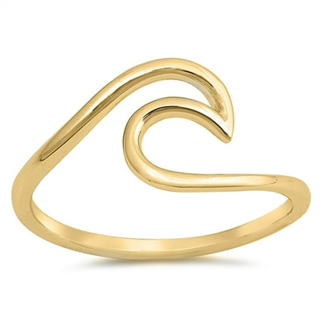 CHOOSE YOUR COLOR Gold-Tone Wave Modern Statement Ring New .925 Sterling Silver Band