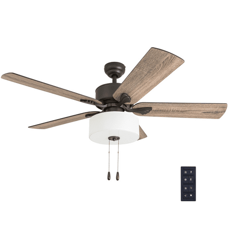 

Prominence Home 50685-35 Snowden Farmhouse 52-Inch Aged Bronze Indoor Ceiling Fan LED White Linen Fabric Shade Barnwood/Tumbleweed Blades and 3 speed remote