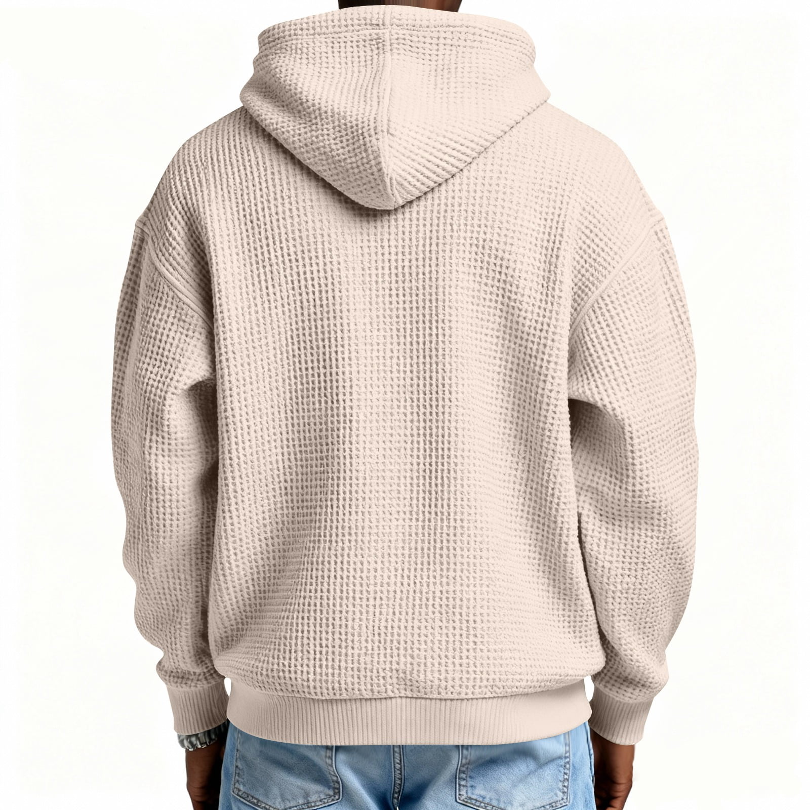 Men's Casual Solid Color Waffle Zipper Long Sleeve Hooded Sweatshirt Complexion XL