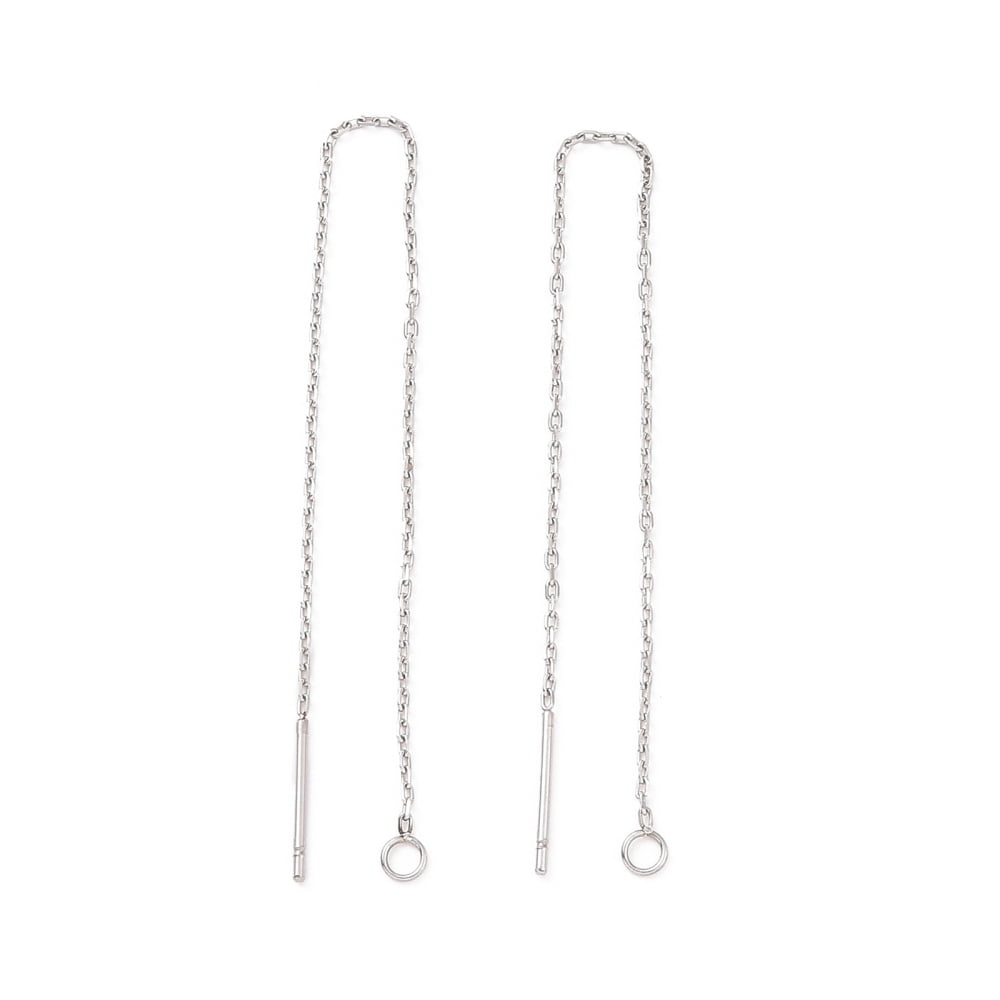 304 Stainless Steel Stud Earring Finding Cable Chains Ear Thread with Loops Stainless Steel color 100~109x0.7x0.25mm Hole: 1.7mm Pin: 0.7mm