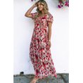 thumbnail image 4 of Robe Longue à Manches Courtes à Imprimé Floral Rouge pour Femmes, 4 of 9