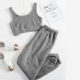 thumbnail image 2 of Women's Fuzzy Fleece 2 Piece Outfits Warm Plush Soft Sleeveless Crop Top and Pants Set Cozy Pajamas Loungewear Ladies Clothes, 2 of 5