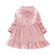 Adarl 3 Colors Autumn Casual Baby Kids Girls Dot Print Long Sleeve Dress Toddler Party Princess Pink 4-5 Years