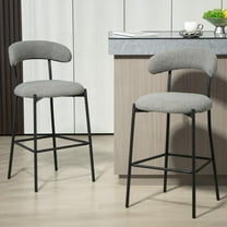26'' Counter Height Bar Stools - Grey Teddy Fabric with Black Base & Footrest (Set of 4)