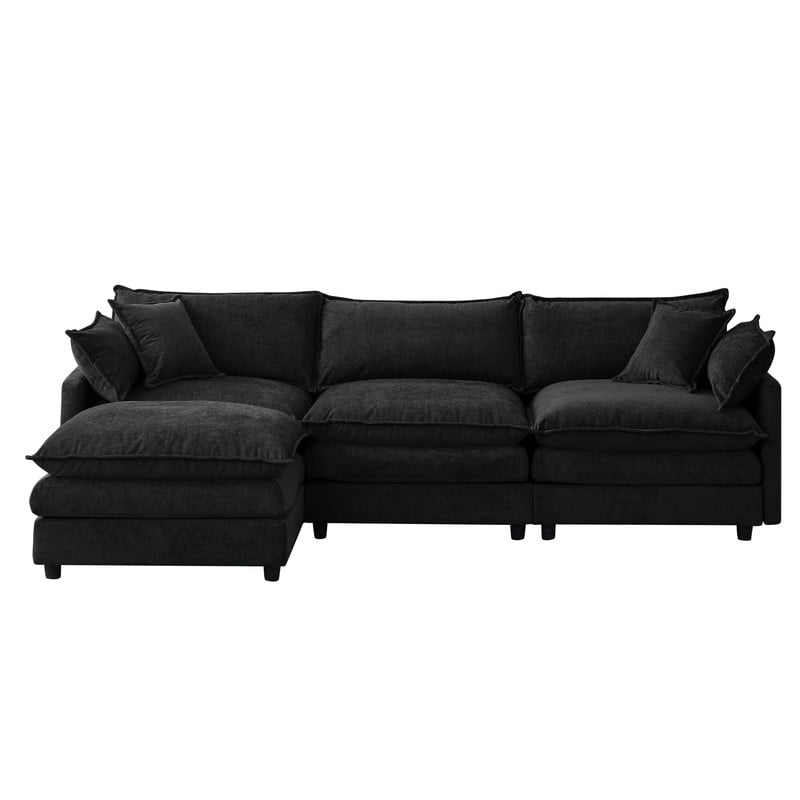 105" Modular Sectional Couch, 3-Seater Soft Chenille L-Shaped Sofa with Ottoman, Upholstery Sofa Couch with Pocket Coil & High-Density Foam for Living Room