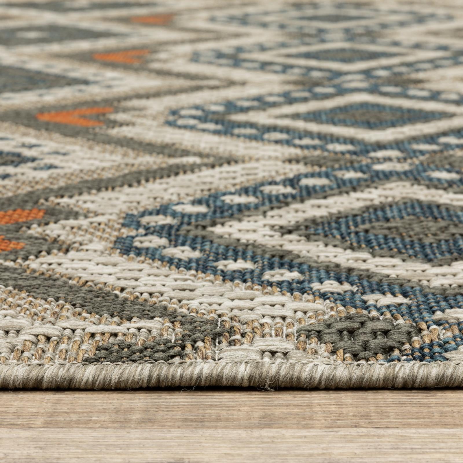 Avalon Home Lakeland Tribal Indoor/Outdoor Rug, 5'3" X 7'3", Grey/ Orange