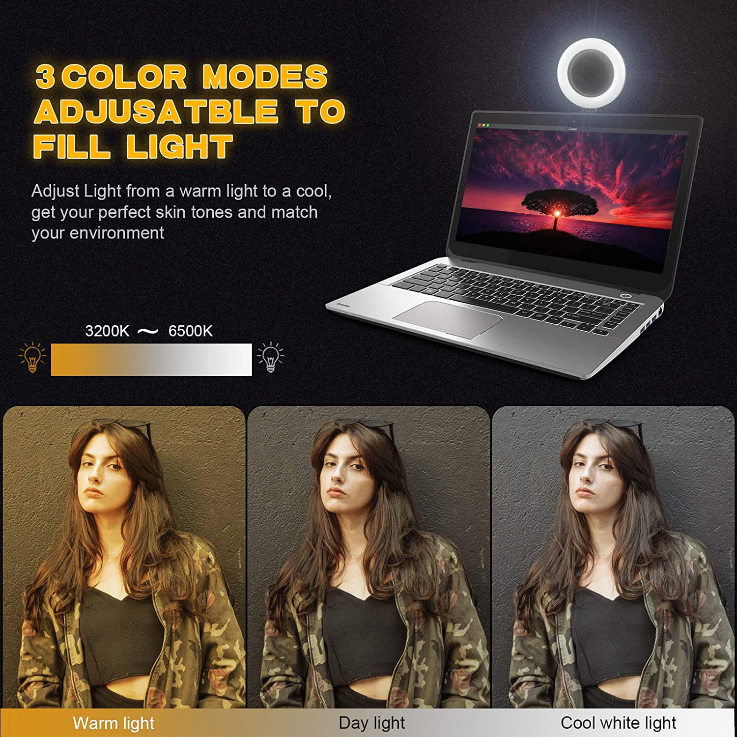 Zoom Call Lighting 3 Light Modes & 5 Brightness Levels Selfie Webcam Light Video Conference Lighting with with Monitor Clip On Makeup wegoodsun Small Ring Light for Laptop/Computer 