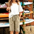 thumbnail image 3 of FAIWAD Shorts for Girls Summer Casual Breathable Linen Shorts Drawstring Elastic Waisted Knee Length Pants for Kids 3-13Y, 3 of 6