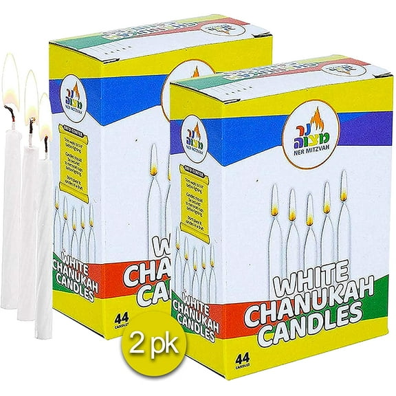 Ner Mitzvah, White Hannukkah Menorah Candles - Standard Size (88 Count)