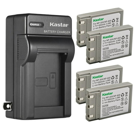 Image of Kastar 4-Pack Battery and AC Wall Charger Replacement for Konica DR-LB4 Minolta NP-500 NP-600 Battery Konica Revio KD-310 KD-310Z KD-400Z KD-410Z KD-500Z KD-510Z Minolta DiMage G400 G500 G600 Camera