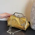 thumbnail image 2 of Bolsos de noche con broche de moda para mujer, bolsos de mano plateados de lujo con lazo dorado, bolsos de hombro con cadena para mujer, 2 of 5