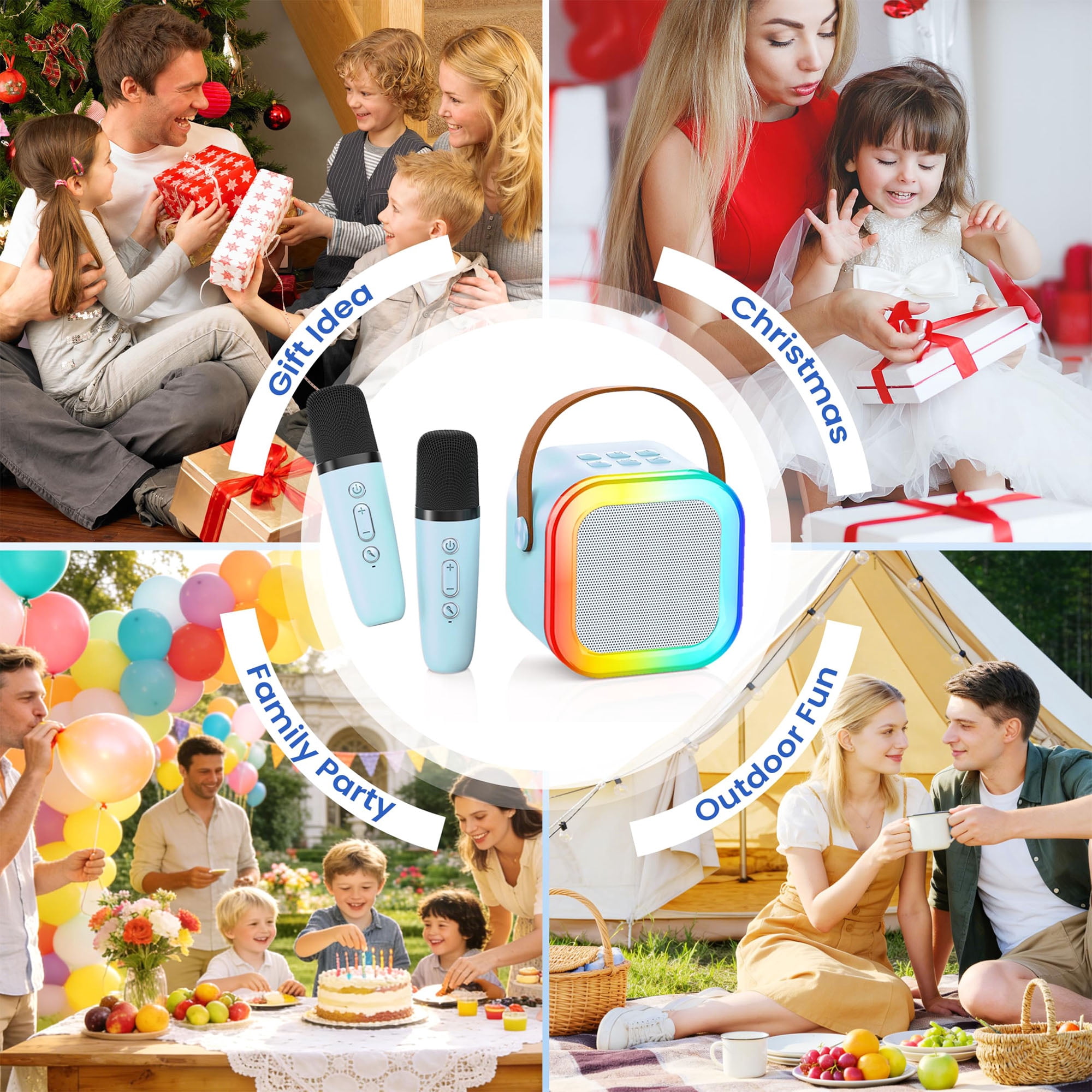 BONAOK Mini Karaoke Machine for Kids, Portable Karaoke Speaker with 2 Wilreless Microphones and Bluetooth for Home Party, Birthday Gifts for Girls(Blue)
