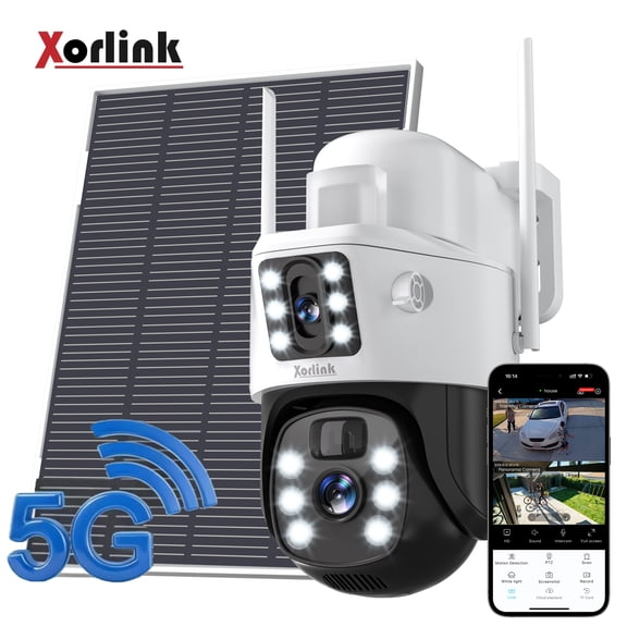 Xorlink 4K/8MP Solar Security Camera, 360° View Wireless Outdoor Camera, Waterproof PIR Detection, Rechargeable Battery Powered Home Dual Lens Surveillance Camera with Color Night Vision 2-Way Audio