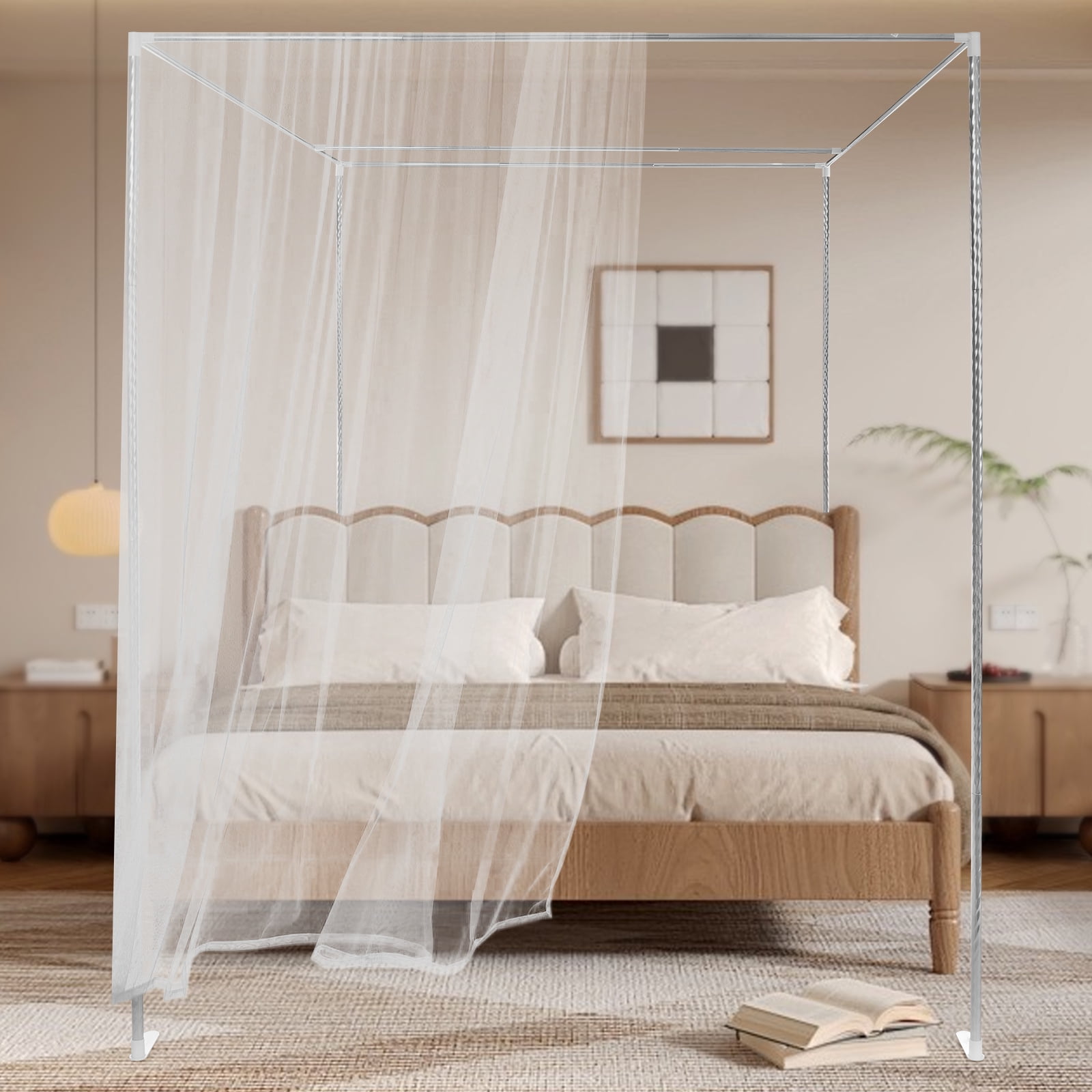 Peakora Peakora Canopy Bed Frame Mosquito Netting Canopy Frame Stainless Steel Fit for 4.92ft and 5.91ft Beds in Homes Dormitories Hospitals