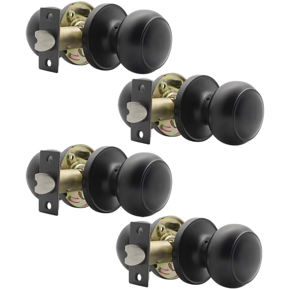 Hall/Closet Door Knobs in Flat Black Finish,Interior Passage Door Knobs,Round Non-Locking Door Handles, 4 Pack