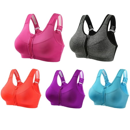 

RYRJJ Plus Size Womens Racerback Sports Bra with Zip Front Closure Wireless Bras Stretch Padded Active Workout Yoga Bras(Z2-5PCS Hot Pink+Gray+Orange+Purple+Sky Blue XXL)