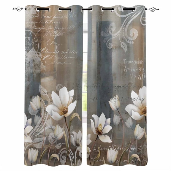 Brown Grey Floral Blackout Curtains for Bedroom Living Room Darkening Curtains 84 Inch Length 2 Panels Set Spring Summer Botanical Vintage Window Curtain Window Treatment Grommet Drapes 42"x84"